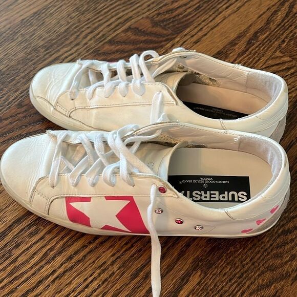 GGDB/SSTAR Superstar White & Pink Leather Sneaker size 40 includes dust bag - Picture 3 of 12